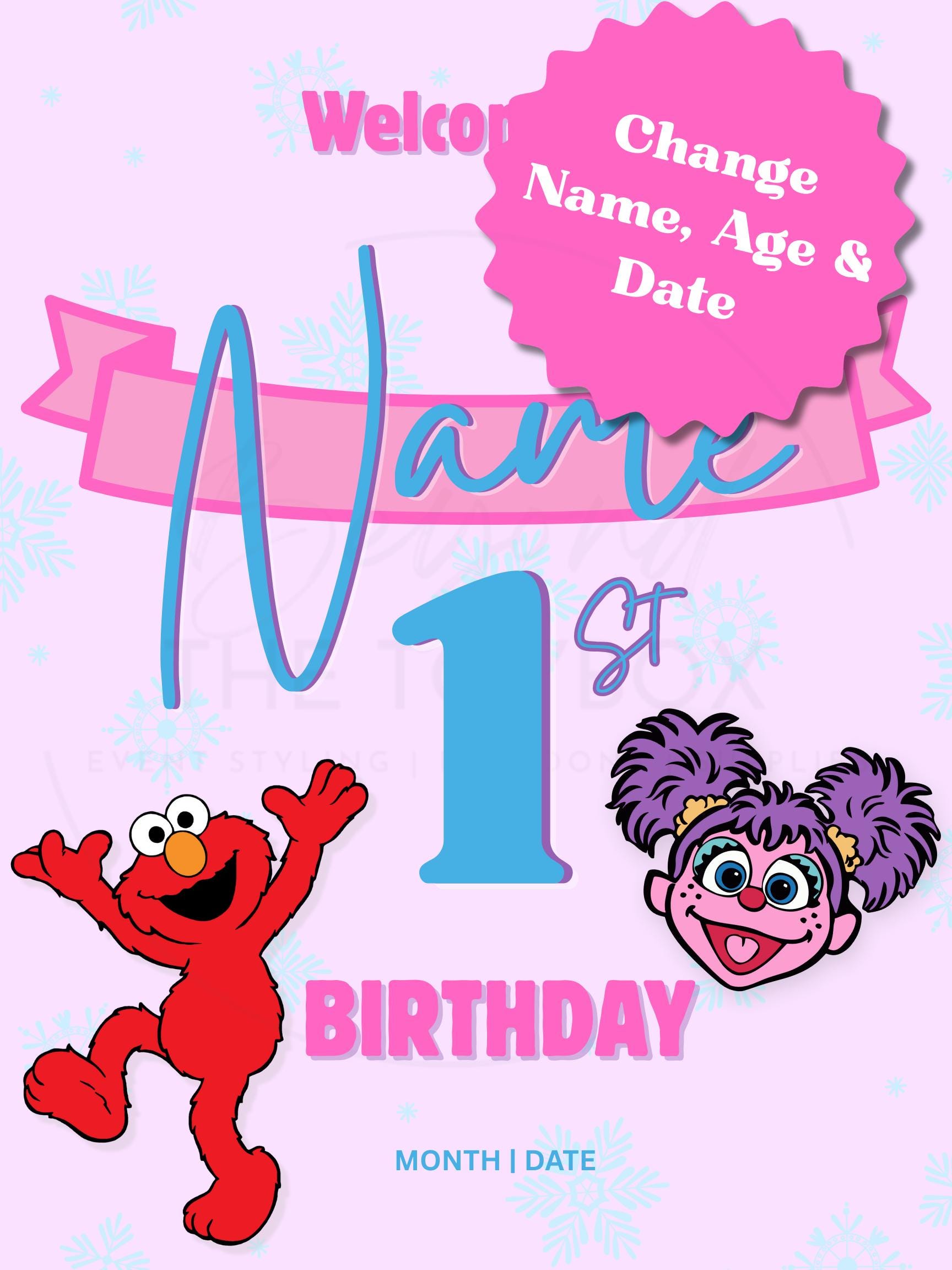 Elmo & Abby Birthday Welcome Sign, Winter Wonderland (editable, Digital ...