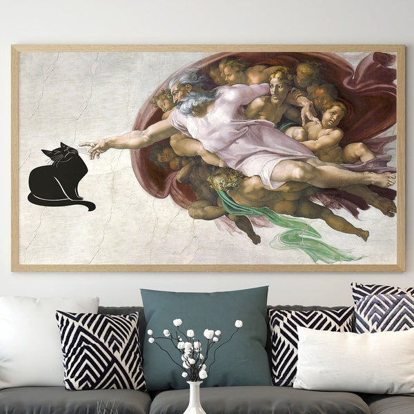 Cat Poster, The Creation of Adam, Cat Art, Cat in Famous Art Print, Famous Painting With Cats, Funny Cat Print, Vintage Cat Pictures