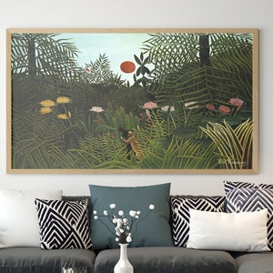Henri Rousseau, Urwald mit Sonnenuntergang, Sage Green Printable, Henri Rousseau Digital Download, Henri Rousseau Digital Print