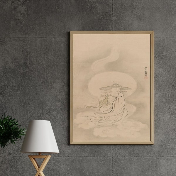 Jizō Bosatsu Playing a Flute - Kano Tan'yū - Japanese Poster - Japanese Art - Japanese Print - Japanese Decor-  Printable Wall Art Digital