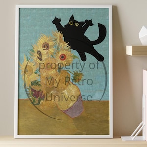 Cat Print Vincent Van Gogh, Flowers Cat Print, Van Gogh Cat Poster, Cat Art, Floral Print, Funny Cat print, Funny gift, Vintage Cat Poster