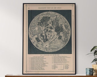 Vintage Moon Map, Antique Moon Print, Vintage Lunar Map of the Moon, Moon Map, Moon Poster, Vintage Moon