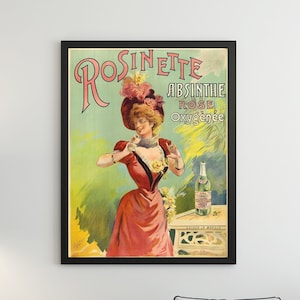 Rosinette de absenta, Carteles publicitarios vintage, Impresión publicitaria antigua, Póster de alcohol, Póster vintage, Impresión de absenta