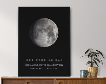Custom Moon Print , Moon Poster, Personalized moon phase print, Printable Moon Map, Printable wedding gift, Moon Phase wall art