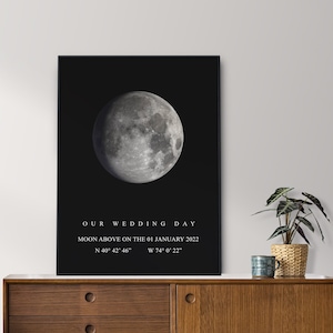 Custom Moon Print , Moon Poster, Personalized moon phase print, Printable Moon Map, Printable wedding gift, Moon Phase wall art