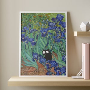 Van Gogh Cat Print, Floral Cat Art, Cat Poster Monet, Whimsical Cat Poster, Fine Art Cat Print, Comedy Art