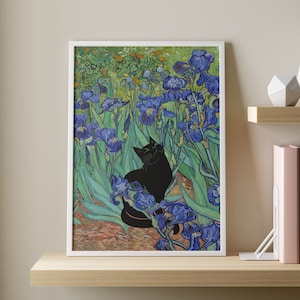 Stampa gatto Vincent Van Gogh, Stampa gatto Iris, Poster gatto Van Gogh, Arte gatto, Stampa floreale, Stampa gatto divertente, Regalo divertente, Poster gatto vintage