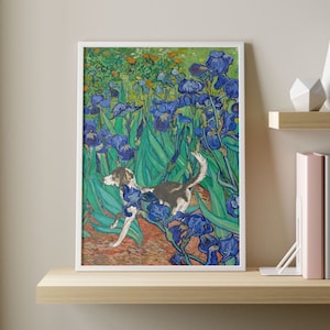 Dog Print Vincent Van Gogh, Irises Dog Print, Van Gogh Dog Poster, Dog Art, Floral Print, Funny Dog print, Funny gift, Vintage Dog Poster