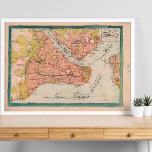 Turkish Art, Map Of Istanbul, Ottoman, Ottoman Art, Ottoman Map, Istanbul, Istanbul Art Print, Ottoman Wall Art