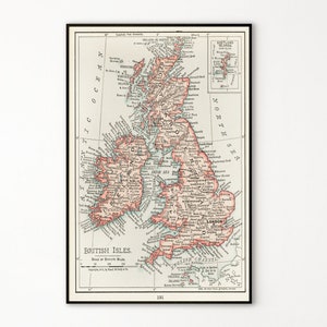 British Isles Map Print: Vintage Great Britain Map Print City Print Wall ArtbCity Poster Map Art Printable Wall Art Digital Download