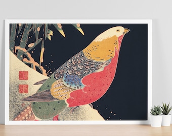 伊藤若冲 金鶏のポスター、日本の版画、ヴィンテージの日本のアート