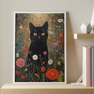 Klimt Black Cat, Gustav Klimt Cat, Monet Cat, Gustav Klimt Print, Comedy Art, Gift For Cat Mama, Funny Cat Print