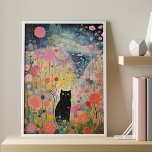 Klimt Black Cat, Gustav Klimt Cat, Monet Cat, Gustav Klimt Print, Comedy Art, Gift For Cat Mama, Funny Cat Print