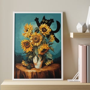Cat Print Vincent Van Gogh, Flowers Cat Print, Van Gogh Cat Poster, Cat Art, Floral Print, Funny Cat print, Funny gift, Vintage Cat Poster