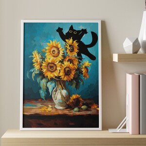Cat Print Vincent Van Gogh, Flowers Cat Print, Van Gogh Cat Poster, Cat Art, Floral Print, Funny Cat print, Funny gift, Vintage Cat Poster