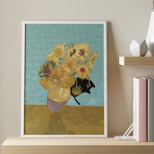 Van Gogh Cat, Giclée Monet Waterlily Cat Print, Cat Art Print, Black Cat Art, Cat Posters, Klimt Black Cat, Cat Painting, Vintage Cat Print