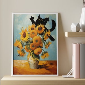 Cat Print Vincent Van Gogh, Flowers Cat Print, Van Gogh Cat Poster, Cat Art, Floral Print, Funny Cat print, Funny gift, Vintage Cat Poster
