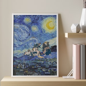Van Gogh Frog, Frog Print, Japanese Frog Art, Frog Painting, Frog Wall Art, Funny Wall Art, Poster Frog