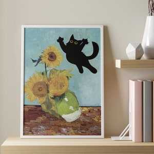 Cat Print Vincent Van Gogh, Flowers Cat Print, Van Gogh Cat Poster, Cat Art, Floral Print, Funny Cat print, Funny gift, Vintage Cat Poster