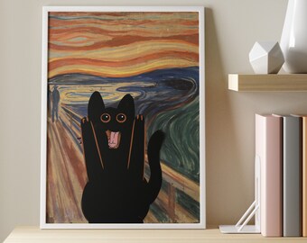 Impressão de gato Vincent Edvard Munch, impressão de gato, pôster de gato grito, arte de gato, impressão de gato engraçado, presente engraçado, pôster de gato vintage
