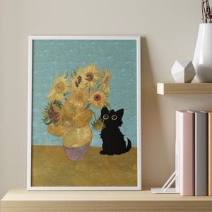 Cat Print Vincent Van Gogh, Flowers Cat Print, Van Gogh Cat Poster, Cat Art, Floral Print, Funny Cat print, Funny gift, Vintage Cat Poster