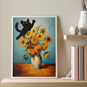 Cat Print Vincent Van Gogh, Flowers Cat Print, Van Gogh Cat Poster, Cat Art, Floral Print, Funny Cat print, Funny gift, Vintage Cat Poster