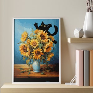 Cat Print Vincent Van Gogh, Flowers Cat Print, Van Gogh Cat Poster, Cat Art, Floral Print, Funny Cat print, Funny gift, Vintage Cat Poster