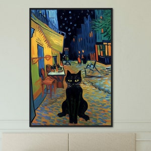 Van Gogh Cat Print, Floral Cat Art, Cat Poster Monet, Whimsical Cat Poster, Fine Art Cat Print, Comedy Art