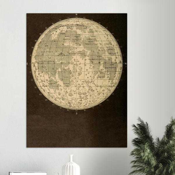 Vintage Moon Map, Antique Moon Print, Vintage Drawing Moon,  Vintage Lunar Map of the Moon, Moon Map, Moon Poster, Vintage Moon