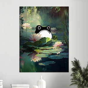 Frog Poster, Unimpressed Frog, Monet Inspired Waterlily Frog Print, Frog Art, Floral Print, Funny Frog print, Matsumoto Hoji Frog