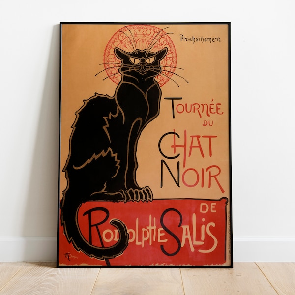 Vintage French Black Cat Poster, Rodolphe Salis, Le Chat Noir Poster 1896, Theophile Steinlen, Bohemian Poster Art