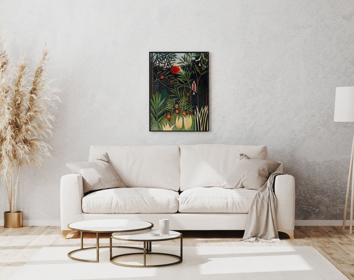 Henri Rousseau Printable Monkeys and Parrot sage Green | Etsy