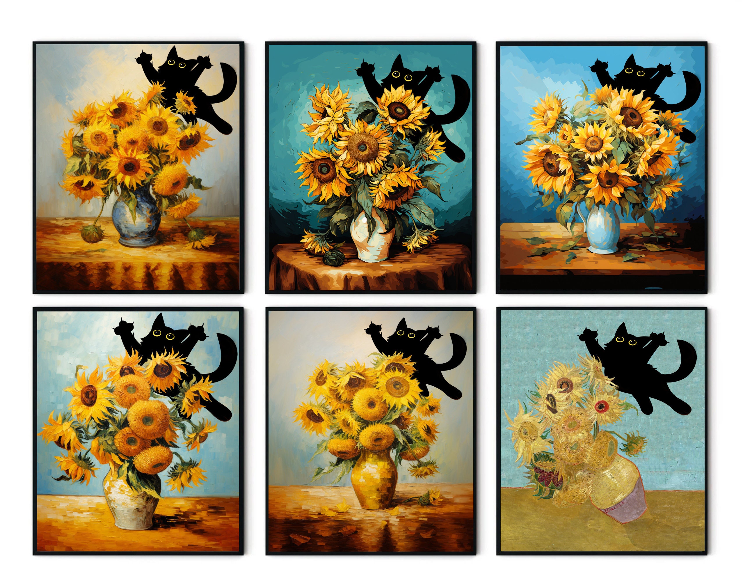 Cat Print Vincent Van Gogh Flowers Cat Print Van Gogh Cat Etsy