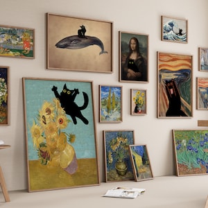 Gallery Wall Set 2500+, Mega Bundle Mix Set, Funny Cat Print, Famous Artist Bundle