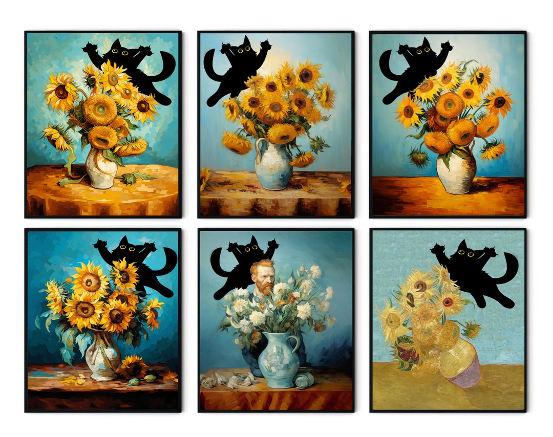Cat Print Vincent Van Gogh Flowers Cat Print Van Gogh Cat Etsy
