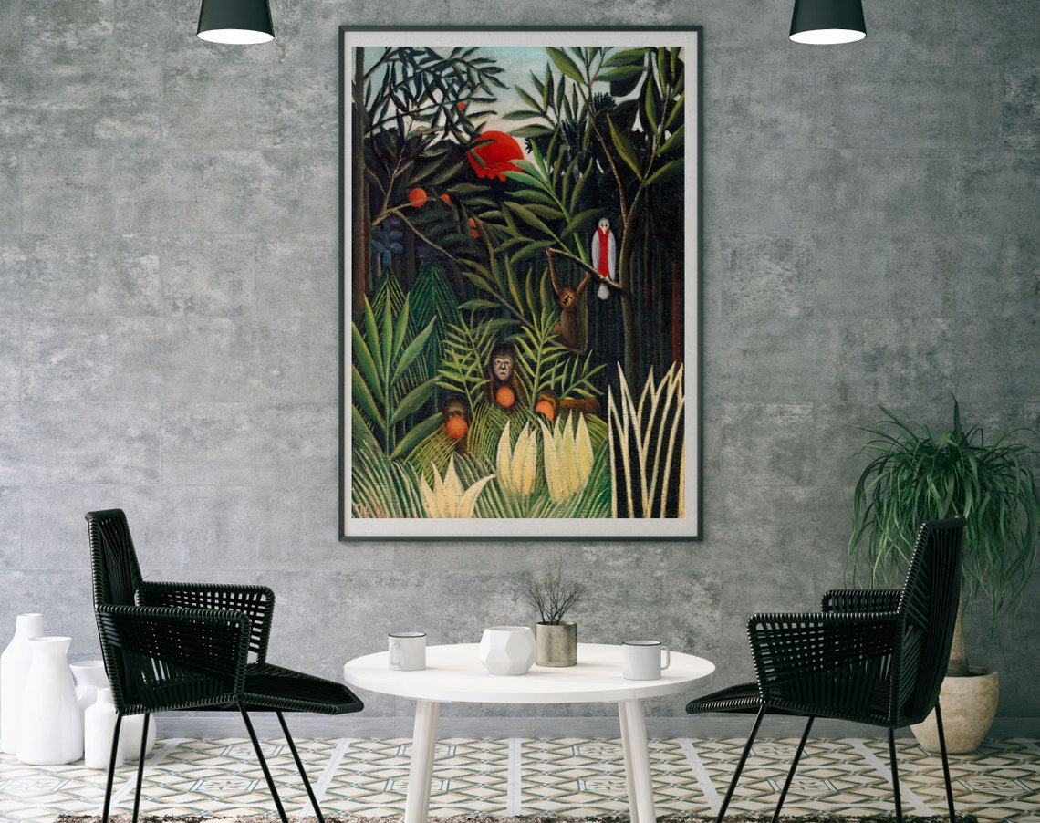 Henri Rousseau Printable Monkeys and Parrot Sage Green - Etsy