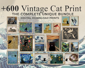 Vintage Cat Mega Bundle, Monet Cat Art, Waterlily Cat Art, Van Gogh Cat Art, Cat Poster Monet, Whimsical Cat Poster, Fine Art Cat Print