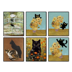 Cat Print Vincent Van Gogh, Eclectic Cat Wall Art, Giclée Monet Waterlily Cat Print, Klimt Cat Art, Black Cat Monet, Funny Cat print