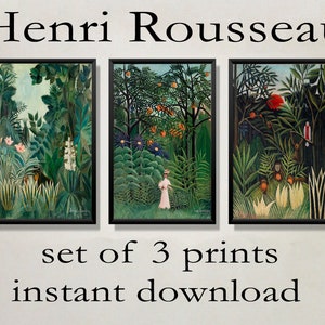 Henri Rousseau Set of 3, Monkeys and Parrot, Equatorial Jungle Woman Walking In An Exotic Forest, Henri Rousseau Digital Download