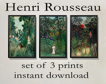 Henri Rousseau Set of 3, Monkeys and Parrot, Equatorial Jungle Woman Walking In An Exotic Forest, Henri Rousseau Digital Download