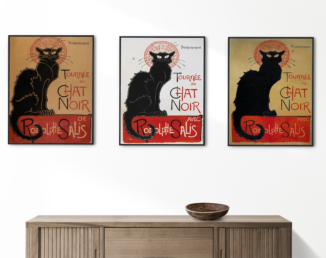 Vintage French Black Cat Poster Set of 3,rodolphe Salis, Le Chat Noir