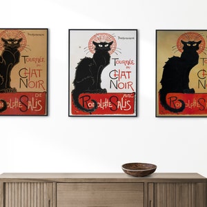 Vintage French Black Cat Poster Set of 3,Rodolphe Salis, Le Chat Noir Poster 1896, Theophile Steinlen Bohemian Poster Art