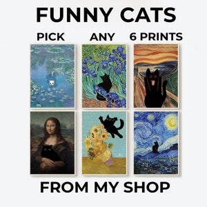 Cat Print, Monet Cat Print, Giclée Monet Waterlily Cat Print, Van Gogh Cat Poster, Cat Art, Funny CatPrint, Black Cat Monet, Altered Art Cat