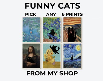 Cat Print, Monet Cat Print, Giclée Monet Waterlily Cat Print, Van Gogh Cat Poster, Cat Art, Funny CatPrint, Black Cat Monet, Altered Art Cat