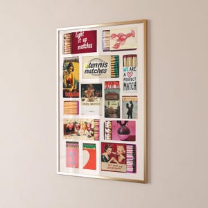 Vintage Matchbox Print, Trendy Matches Poster, Retro Matchbook Wall Art, Bar Cart Aesthetic Print for Apartment