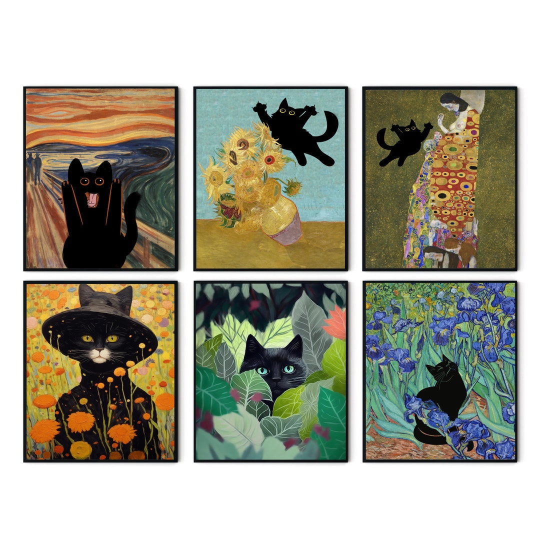 Cat Print Vincent Van Gogh, Eclectic Cat Wall Art, Giclée Monet ...