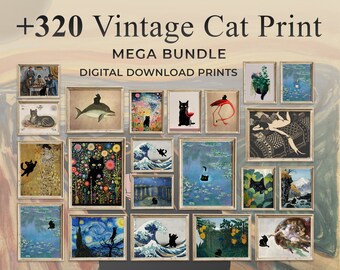 Gallery Wall Set, Vintage Cat Mega Bundle, Monet Cat Art,  Waterlily Cat Art, Floral Cat Art, Cat Poster Monet, Whimsical Cat Poster