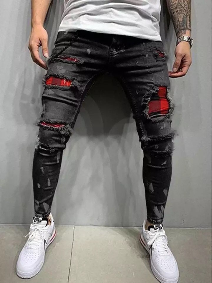 Jeans Men Street Ripped, Mens Ripped Jeans Pants