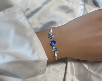 925 sterling silver blue stone leaf bracelet - adjustable with a gift bag pouch | Personalised | women