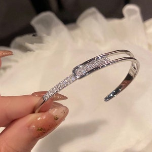 925 sterling silver CZ diamond bracelet bangle - adjustable with a gift bag pouch womens Personalised Jewellery